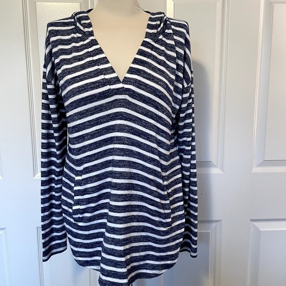 Banana Republic Lightweight Blue White Striped Hoodie Womens Medium